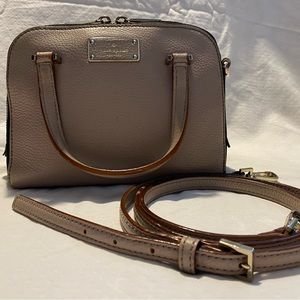 kate spade taupe leather dome crossbody with black suede trim (circa2010)